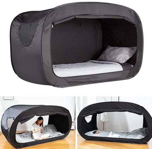 Tienda de Campaña, Cama de Tienda con Diseño Opaco, Cama Plegable con Dosel, Completa para Niños y Adultos (Black)