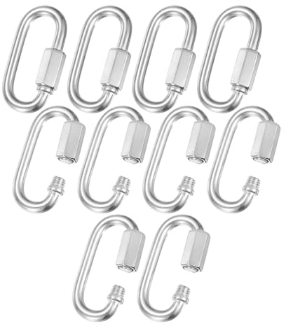 M METERXITY 10-Pack Quick Chain Link Connector, M7 9/32 304 Stainless Steel D-Shape Locking Repair Chain Links for Swing/Camping/Hiking/Backpack, Twist Key Ring Screw Chain Link [Silver]