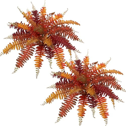 Hollyone Plantas artificiales otoñales helechos para exterior e interior, 50 cm de extensión, 2 unidades de helechos falsos Boston, hojas de otoño, plantas de helecho falso para decoración de otoño