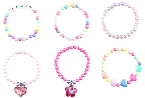Bojueshaw 6pcs Colorful Kids Bracelet,Cute Beaded Bracelets,Girls Beaded Friendship Bracelets for Kids Girls Party Favors
