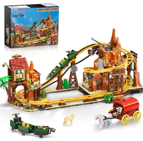 INSOON Roller Coaster Building Set, Rollercoaster Building Toy with Mine Train, Lifting Chain Drive, Western Carriage, 1270PCS Mining Coaster Model Playset Gift for Adults Teens Kids Boys Girls 10-12+