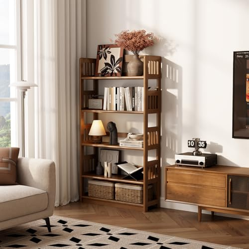 AnywaysWood 5-Tier Solid Wood Open Bookcase,Modern Display Bookshelf,Farmhouse Wide Etagere Bookcase, Freestanding Storage Cabinet for Study Room Office Living Room Flower Rack