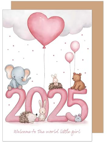 Edition Seidel Premium Birth Greeting Card with Envelope Greeting Card Baby Card Welcome to the World Girl Baby Child (E301 SW025)