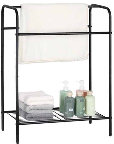 TOTIKI Toallero De Pie Soporte Independiente del Toallero del Metal De 3 Niveles con El Estante del Tenedor De La Manta del Estante del Almacenamiento para El Cuarto De Baño Soporte Toallas Baño(B)