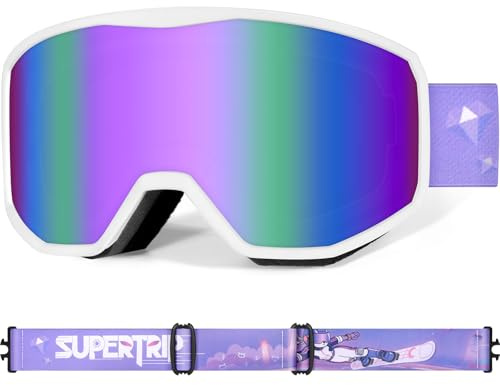 Supertrip Skibrille Kinder, Ski Snowboard Brille Verspiegelt für Brillenträger,Anti-Nebel UV-Schutz Schneebrille für Jugendliche Mädchen Jungen 6-21 Jahre,Snowboardbrille Kompatibler Helm