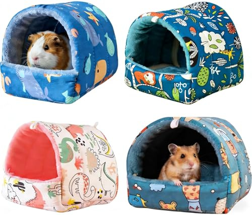 ParcaCrivira Guinea Pig Hideout 4 Pack, Washable Fleece Small Animal Bed & Tunnel, Cozy Guinea Pig House Cage Accessories for Bunny, Hedgehog, Chinchilla, Hamster, Ferret (Greenery,7.9 in)