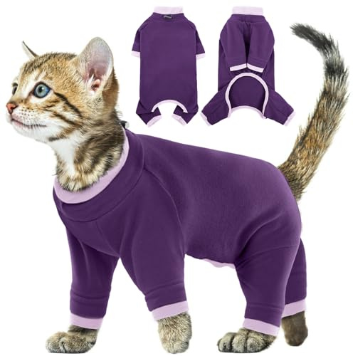 Kattbody, kattbody, stor, långärmad kläder för Sphynx Cat Body kostym, kattdräkt Op katter, kropp mot slickande Op Body katt (mörklila, XS)