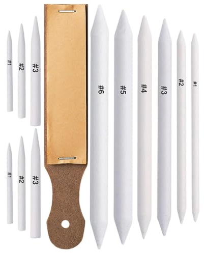 Blending Stumps - Paper Tortillon Set 12 Piece Sandpaper Drawing | art mixing tools for charcoal sketches, painting supplies for students, artists, classroom, oil pastel drawings