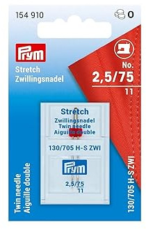 Prym Schmetz 154910 dubbelsymaskinsnål stretch, 130/705, nr 75/2,5 mm, stål, silver, 75/2,5 mm