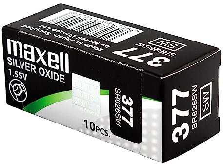 Maxell 19040820 Pila Boton Oxido De Plata 377 / SR626SW, paquete de 10