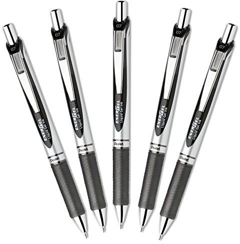 Pentel EnerGel Deluxe RTX Retractable Liquid Gel Pen,0.7mm, Fine Line, Metal Tip, Black Ink-Value set of 5 (With Our Shop Original Product Description)