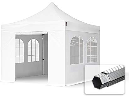 TOOLPORT Faltzelt Professional 3x3 m mit Fenstern Faltpavillon ALU Pavillon Partyzelt in weiß schwer entflammbar