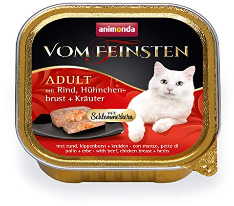 animonda vom Feinsten mit Schlemmerkern in Rind & Hühnchenbrust + Kräutern (32 x 100g), getreidefreies Katzenfutter nass ohne Zucker, mit frischen, fleischigen Zutaten
