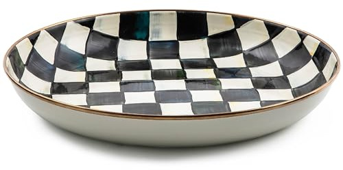 MACKENZIE-CHILDS Enamel Abundant Bowl, Decorative or Serving Bowl, 13-Cup Capacity, Black-and-White Courtly Check