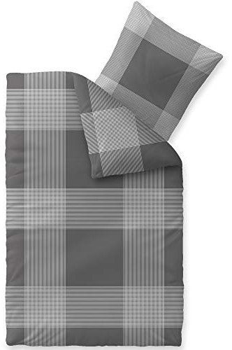 CelinaTex Touchme Flannelette Bed Linen 155 x 220 cm 2-Piece Cotton Duvet Cover Set, Bedding Set for Summer and Winter, All Year Round, Easy Care, Stine Checked Grey Anthracite