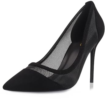 GENSHUO High Heel, 10cm/3.94 Inch Stiletto High Heel Shoes for Women Pointed Toe Party Evening Dress Pumps Prom Black Mesh