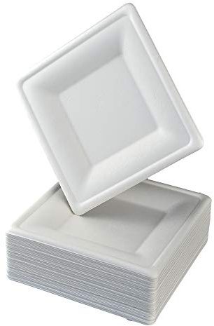 PZ 50 PIATTI PIANI QUADRATI GRANDI 26X26 CM BIODEGRADABILI (IDONEO AL SOLO RISCALDAMENTO IN MICROONDE) IDEALI PER ALIMENTI CALDI E FREDDI PER SERVIRE ANTIPASTI, SUSHI, VERDURA,FORMAGGI E FRUTTA