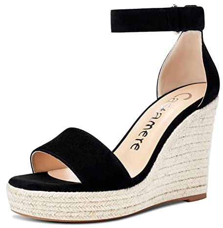 Castamere Femme Cale Plateforme Escarpins Bout Ouvert High Heels Sandales Noir Suède Chaussures EU 37