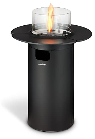 Enders Terrassenfeuer NOVA Table Black M, Gas Terrassenfeuer mit Ambientebeleuchtungen, ECO Green Brenner-Technologie und exzellentem Design, H88cm Ø 62cm, Tischablage, Schwarz #5900