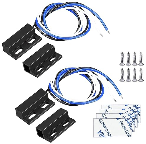 Gebildet 2juegos Cableado de Interruptor Magnético Negro NO/NC Sensor de Puerta Empotrado Ventana Oculta Contacto Interruptor de lengüeta para Control de Acceso Reemplazo del Sistema de Alarma