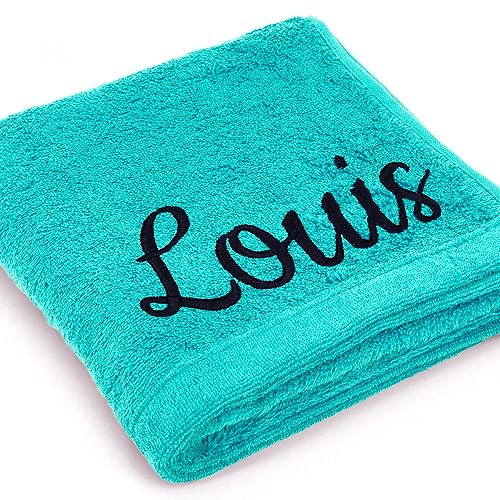 Cawö Premium Handtuch mit Namen oder Wunschtext Bestickt 30 x 50 cm türkis