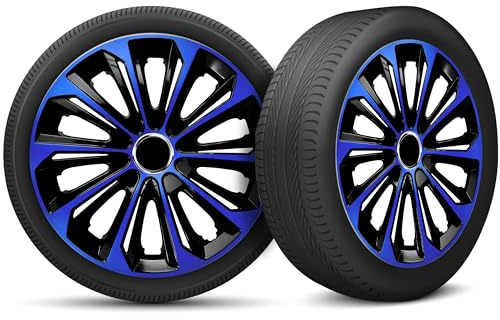 Radkappen 16 Zoll Radzierblenden 4er Set passend für alle Stahlfelgen - Einstellbarer Sicherungsring - Schwarz Blau