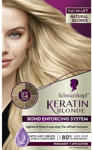Schwarzkopf Keratin Blonde Hair Dye, 11 High Lift Natural Blonde, Professional Quality Permanent Hair Color, Bond Enforcing System, Pre-Color Serum & Purple Conditioner Included