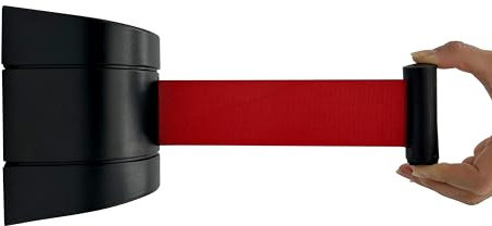 NOLDAR | Soporte de pared con cinta retráctil de 5 METROS. Cinta extensible de seguridad. Incluye 1 soporte con cinta y 1 receptor de cinta. (Cinta de color ROJO)