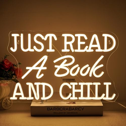 NOXET Neon Sign Just Read A Book Neon Lights White LED Neon Signs for Wall Decoration Dimmable Sign Neon Light Sign for Classroom Bookstore Library Study Room