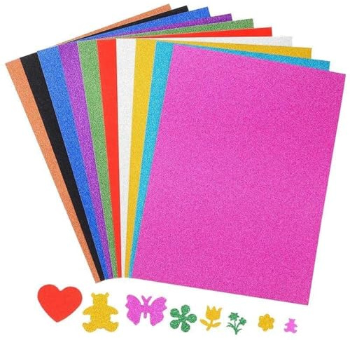 A4 Glitter Coloured Paper, 250gsm Non Shed Sparkle Cardstock for Scrapbook Paper and Craft Paper Assorted Colors 20 Pack Compatible with Die Cutting Machines