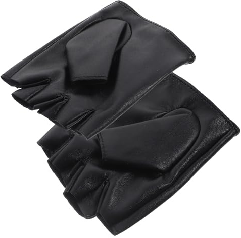 CALLARON Black Fingerless Gloves Kids Half Finger Leather Sports Gloves for Children with Finger Vents for Outdoor Activities and Cycling