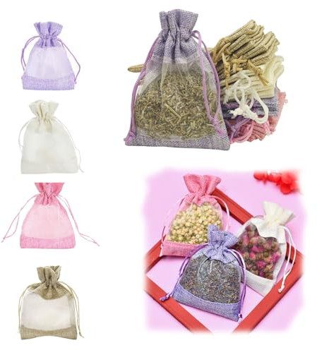 Furforstk sacchetti lavanda vuoti 20 pezzi sacchettini per lavanda vuoti 10x14cm sacchetti organza, sacchetti confetti, Efficace protezione antitarme per gli armadi (Viola Grigio Rosa Bianco)