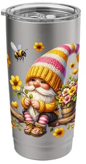 Floral Spring Gnome Graphic For Women Men And Kids Cute Bee Stainless Steel Insulated Tumbler