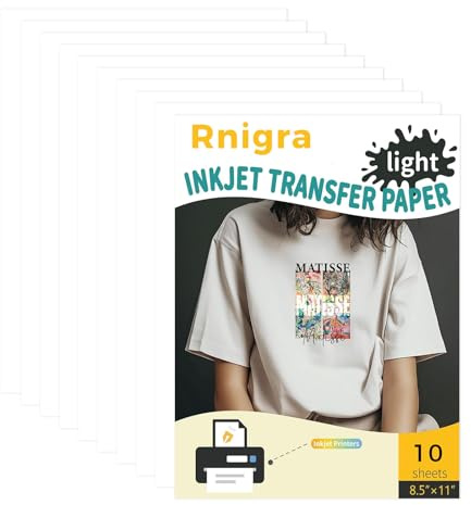 Rnigra 10PCS Heat Transfer Paper A4, Premium Inkjet Transfer Paper on T-Shirt for Light Fabrics, Iron on Printer Paper, Iron on Transfer Paper White Clothes, Textiles, Clothes