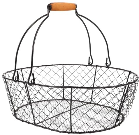 JEWEDECO Cestino Porta Carbone in Ferro con Manici Organizer Multiuso per Stufa Interno e Frutta Contenitore per Legna da Fuoco e Prodotti da Cucina Design Leggero e Capiente