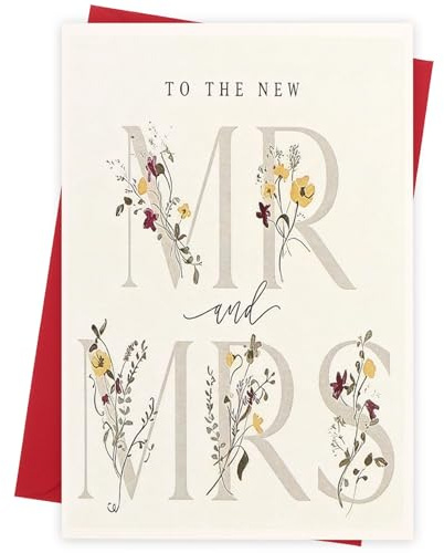 KEUKORZ Mr & Mrs Engagement Wedding Greeting Card with Red Envelope, Large “MR MRS” Floral Design Card for Couple, Invitation or Congratulations Card for Couple(120×180mm)