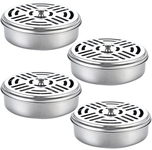 Pineeseatile 4-pack rostfritt stål hållare för myggspolar bärbar för sandelträ rökelsepinne, myggspiralhållare låda