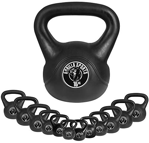 GORILLA SPORTS® Kettlebell - Einzeln 2kg - 20kg oder Set 17kg, 24kg, 30kg, 110kg, 113kg mit/ohne Ablage, Kunststoff - Kugelhantel, Kugelgewicht, Schwunghantel, Gewichten, Fitness, Krafttraining