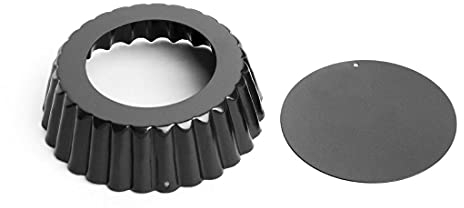 Vogue Non-Stick Quiche Tin with Removable Base 100(Dia) mm, Black, Fluted Edge, Dishwasher Safe, Material: Carbon Steel, GC988