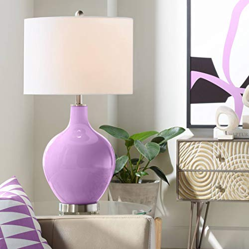 Color + Plus OVO 28 1/2 Tall Modern End Table Lamp African Violet Purple Finish Glass Single Linen White Shade Living Room Bedroom Bedside Nightstand House Office Home Reading Kitchen Entryway