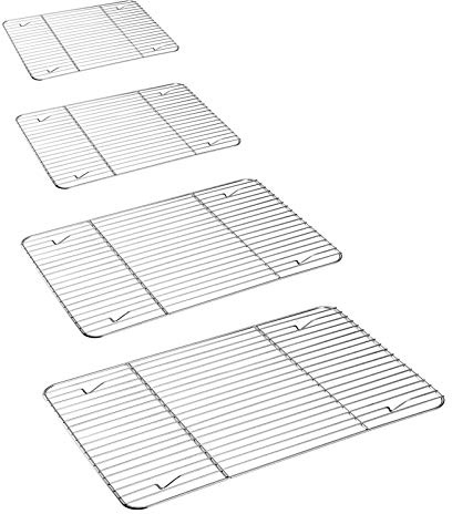 P&P CHEF Baking Cooling Rack Set for Cooking Roasting, 4-Piece Stainless Steel Wire Racks for Oven Use, Healthy & Dishwasher Safe, Rectangle, 8.6 + 9.7+ 11.6 + 15.3 Inch