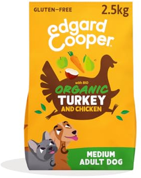 Edgard & Cooper Dry Dog Food For Medium Breed Adult Dogs (2.5kg), Organic Turkey & Chicken, Organic Ingredients, Gluten-free Recipe With Natural Ingredients, Never Meat Meal