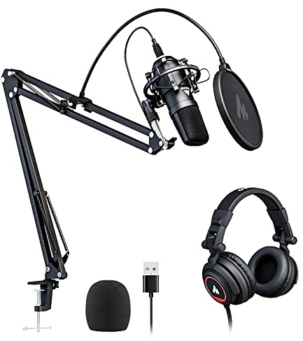 MAONO Microphone with Studio Headphone Set 192kHz/24bit Vocal Condenser Cardioid Podcast Mic Compatible with Mac and Windows, YouTube, Gaming, Live Streaming, Voice-Over (AU-A04H)
