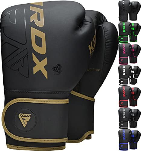 RDX Kinder Boxhandschuhe für Muay Thai Kickboxen Sparring, Maya Hide Leder Kara Junior Boxing Gloves, Sandsack Boxsack Punchinghandschuhe, Kickboxhandschuhe MMA Kampfsport Training Schwarz 6oz 8oz