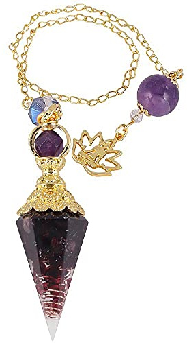 Naturlig pärla sten spiral punkt hexagonal pendel för dowsing guld färg kedja harts hängsmycke reiki kristall amulet smycken-Granat