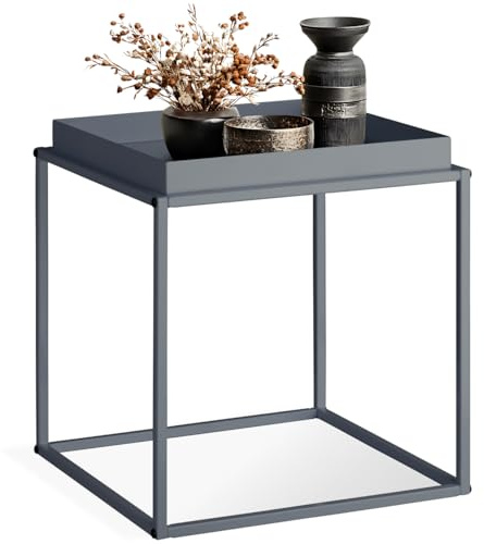 tectake® Metall Beistelltisch, Couchtisch, Nachttisch, Beistelltisch Couch quadratisch, stapelbar, Blumenständer, Zimmer Deko, Pflanzenständer, Deko Wohnzimmer Möbel, 40 x 40 x 44 cm - dunkelgrau