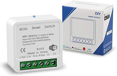 Mini Interrupteur Intelligent WiFi, Module de Disjoncteur Bricolage, Smart Life/Tuya APP Et Télécommande Vocale Sans Fil, Compatible Avec Alexa Echo Et Google Home (100-240V, 16A)