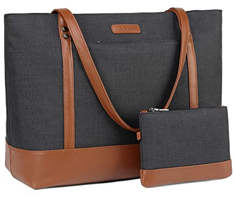 VASCHY Laptop Handtasche Damen, Groß Wasserdicht 15.6 Zoll Laptop Tasche Arbeitstasche Elegante Shopper Tote Bag für Business Büro Schule Einkauf Arbeit Reisen mit Gepäckband Braun