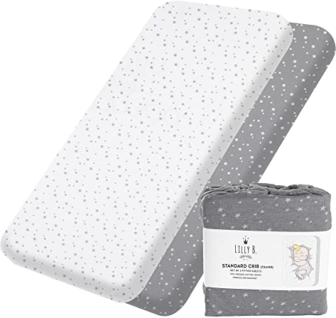 Lilly B. Bezug aus Bio-Baumwolle, GOTS 2, Spannbettlaken, 70 x 140 cm, kompatibel mit Next2me, Snuzpod und allen Nachtbetten, Miniwiegen bis 140 x 70 cm, 2 Stück