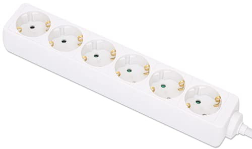 Manhattan 6-fach Steckdosenleiste, Schutzkontakt, 2m Kabel, weiß